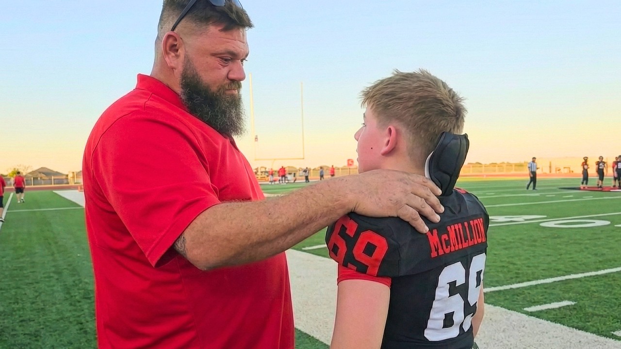 A football coach adopts his stepson on the sidelines